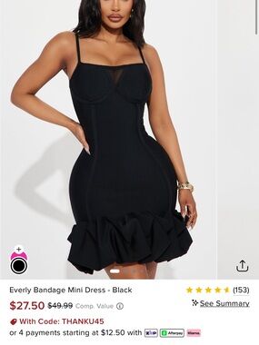 Fashion Nova Black Bandage Mini Dress with Ruffle Hem